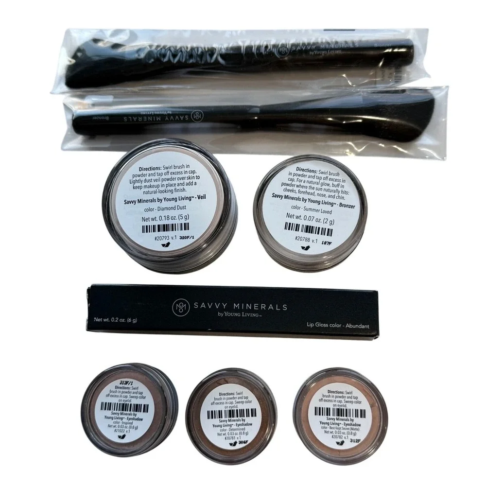 Savvy Mineral Makeup Bundle Veil Bronzer Lipgloss Shadows Brushes Young Living